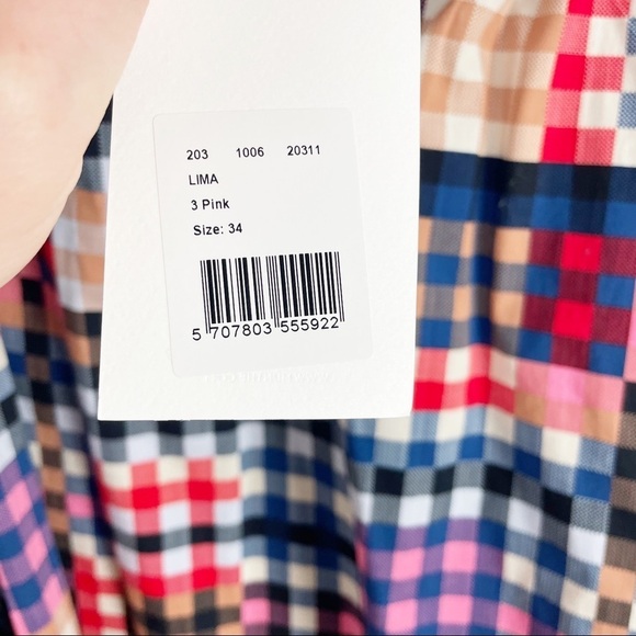 Munthe Lima Check Poplin Flocked Long Sleeve Plaid Metallic Blouse Casual Work - Picture 7 of 9